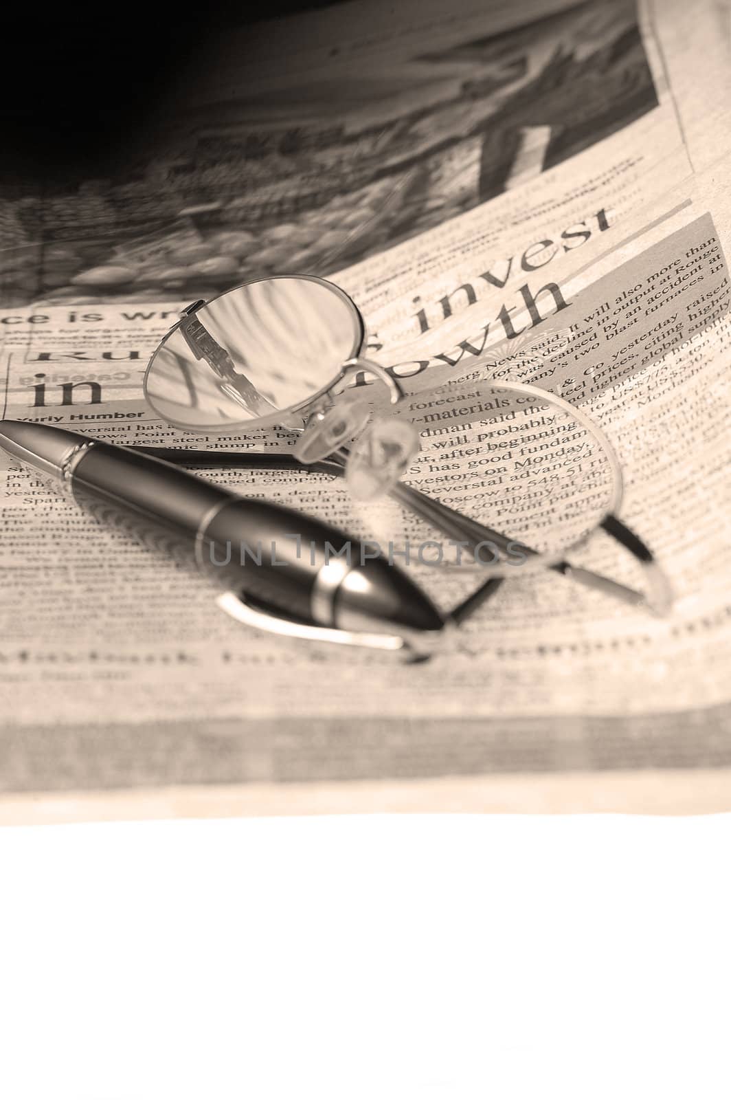 pen and glasses and newspaper by keko64