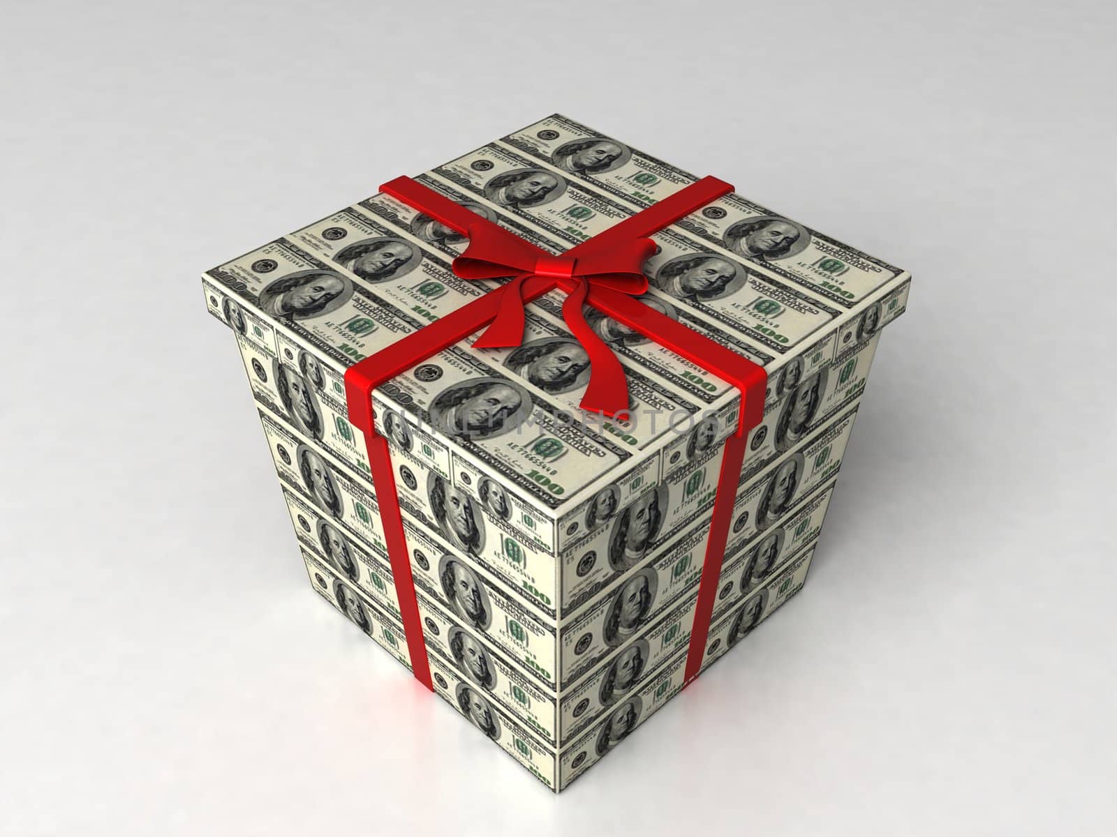 three dimensional gift box wrapped with 100 dollar bills by imagerymajestic