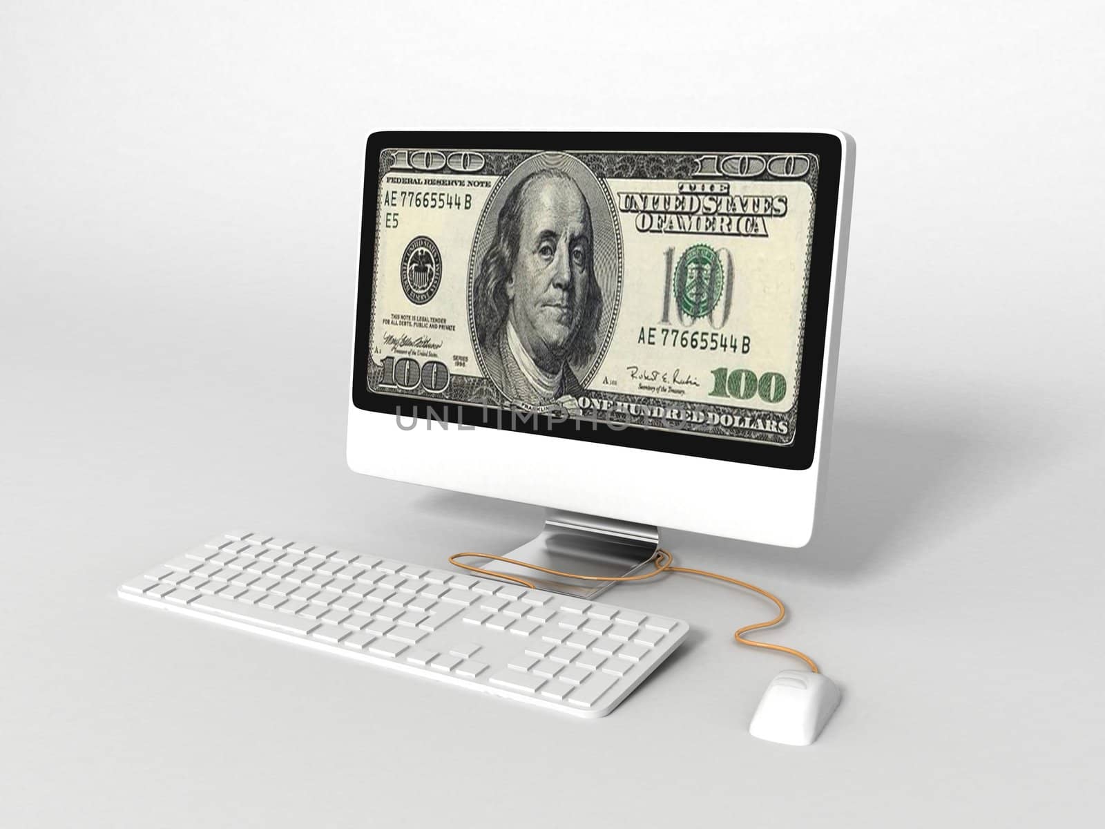 isolated three dimensional computer with 100 dollar bill   by imagerymajestic