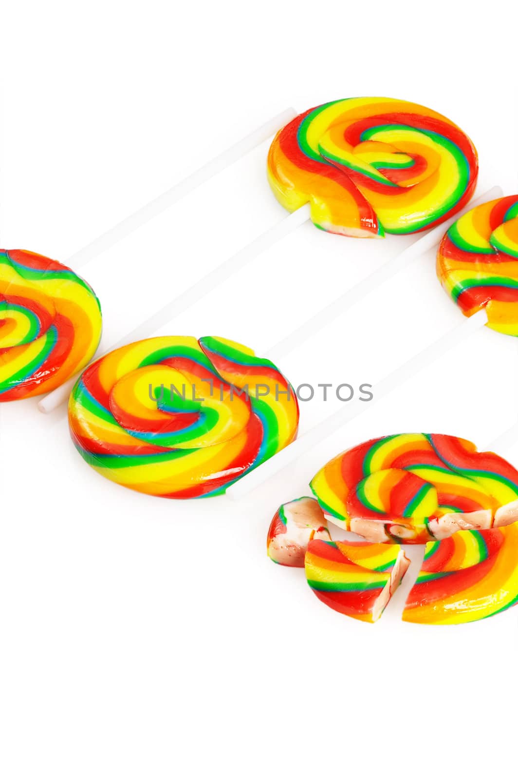 colorfull sugar lollipops isolated on white background