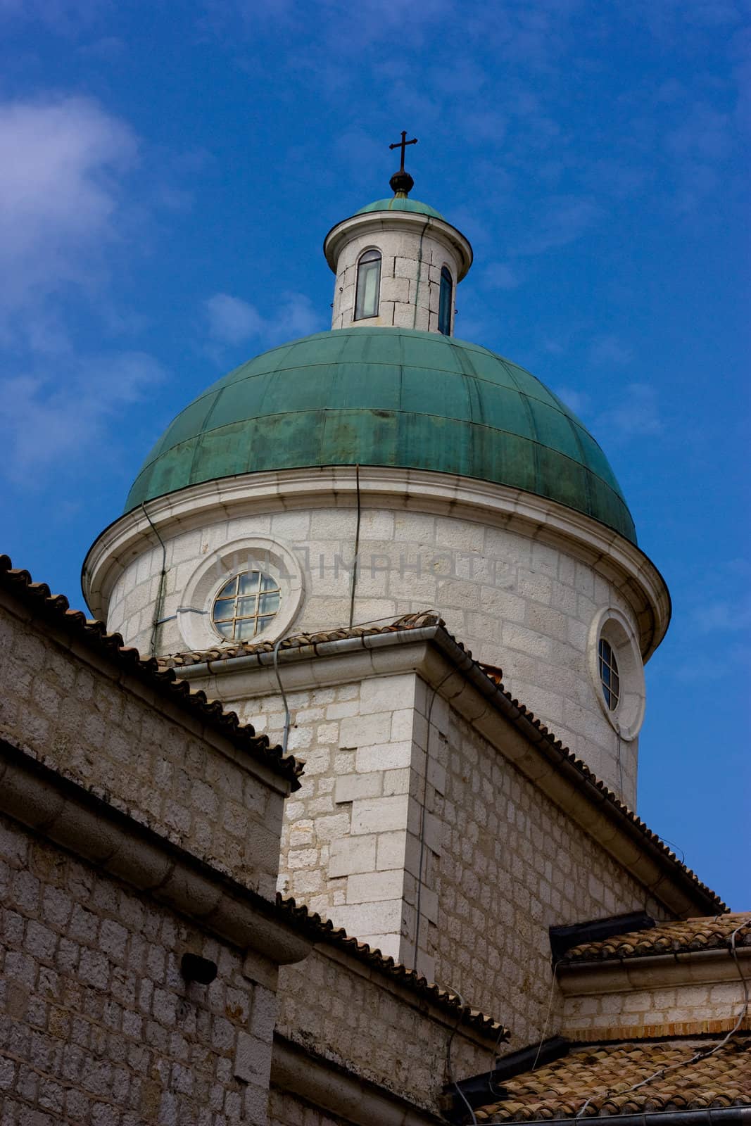 Temple on blue sky background. Montecassino, Italy.