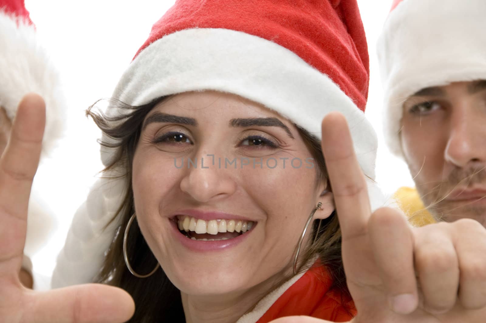 young smiling lady and man with white background