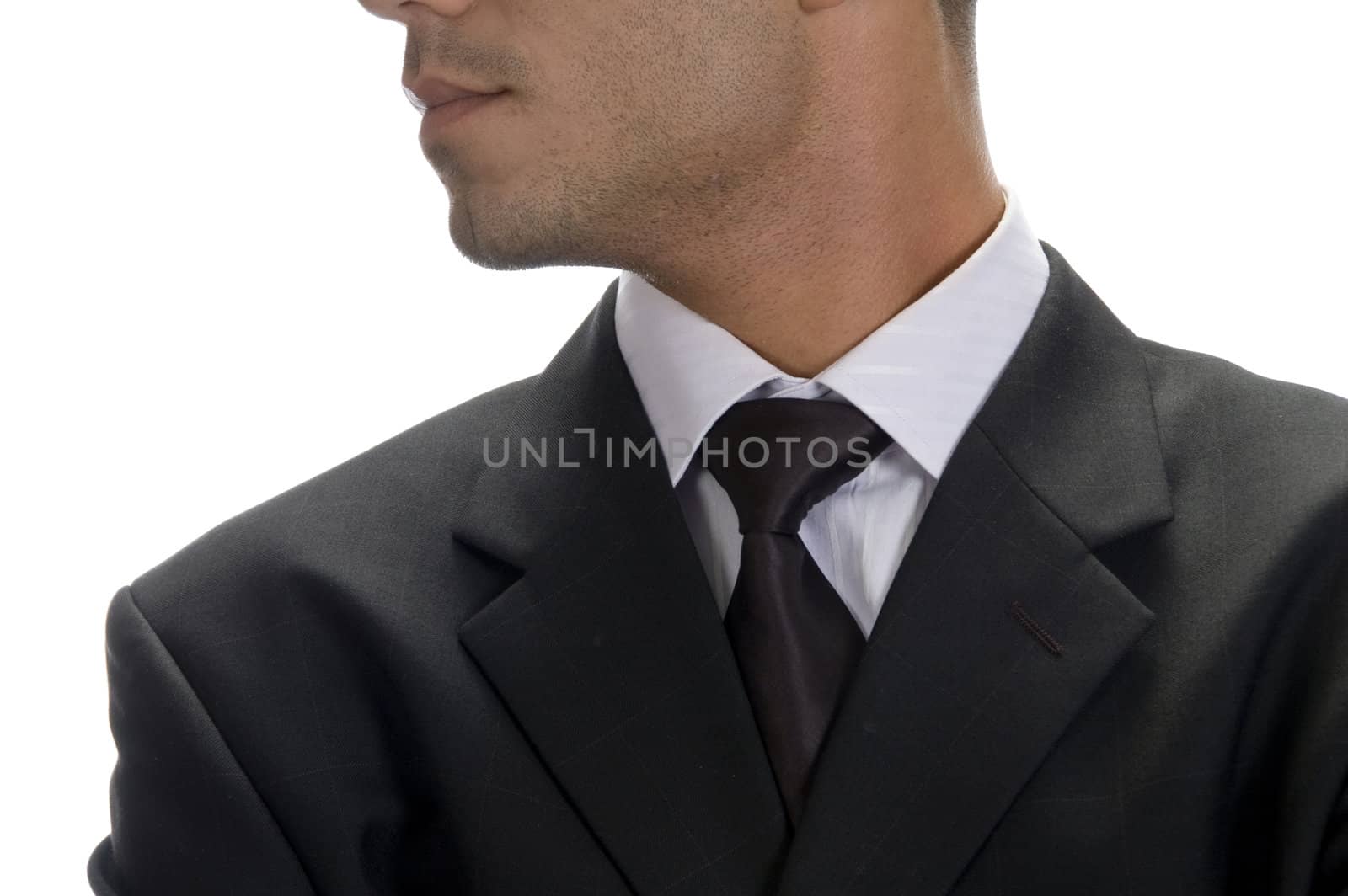 close up pose of businessman tie on an isolated white background