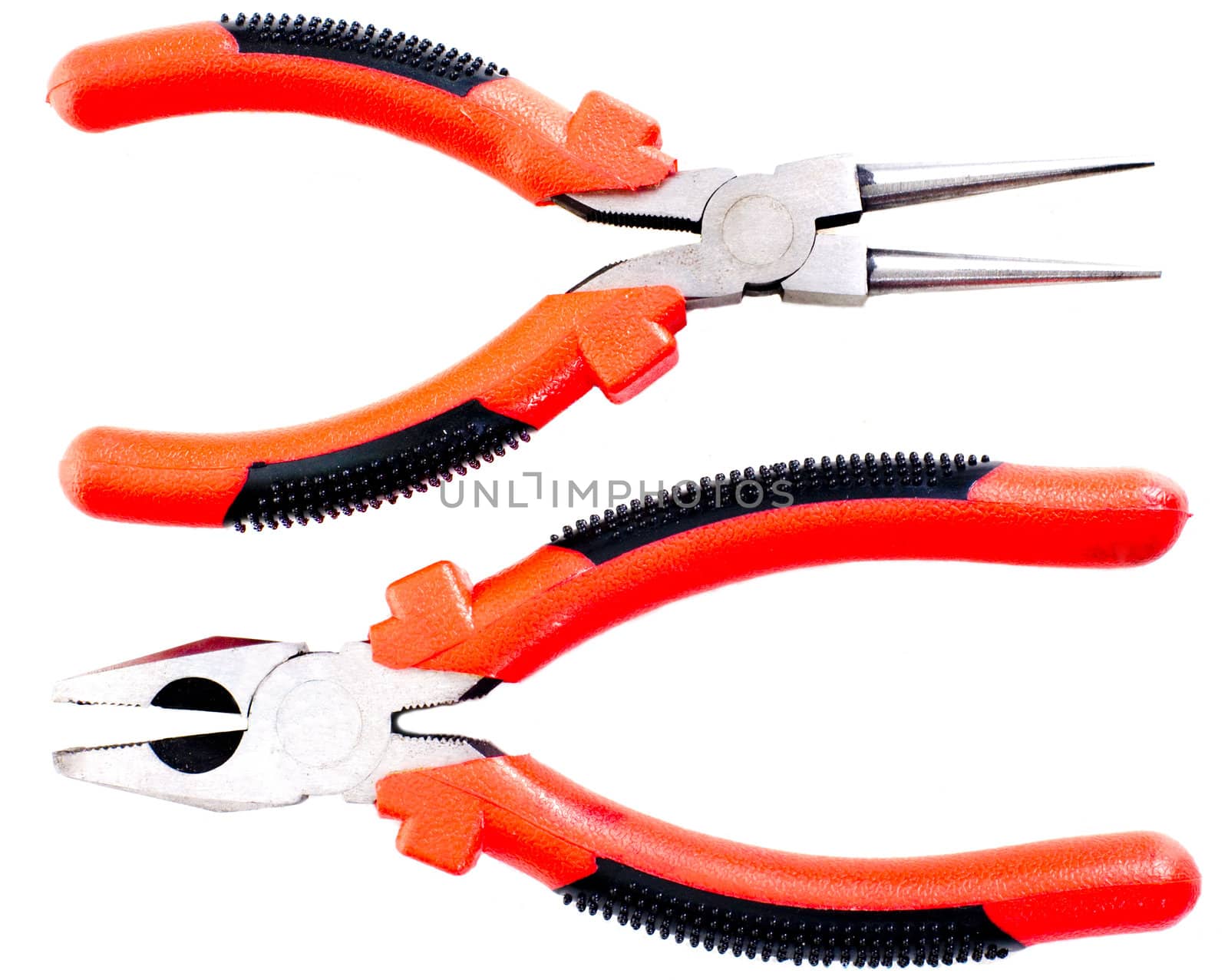 Two flat-nose pliers on a white background