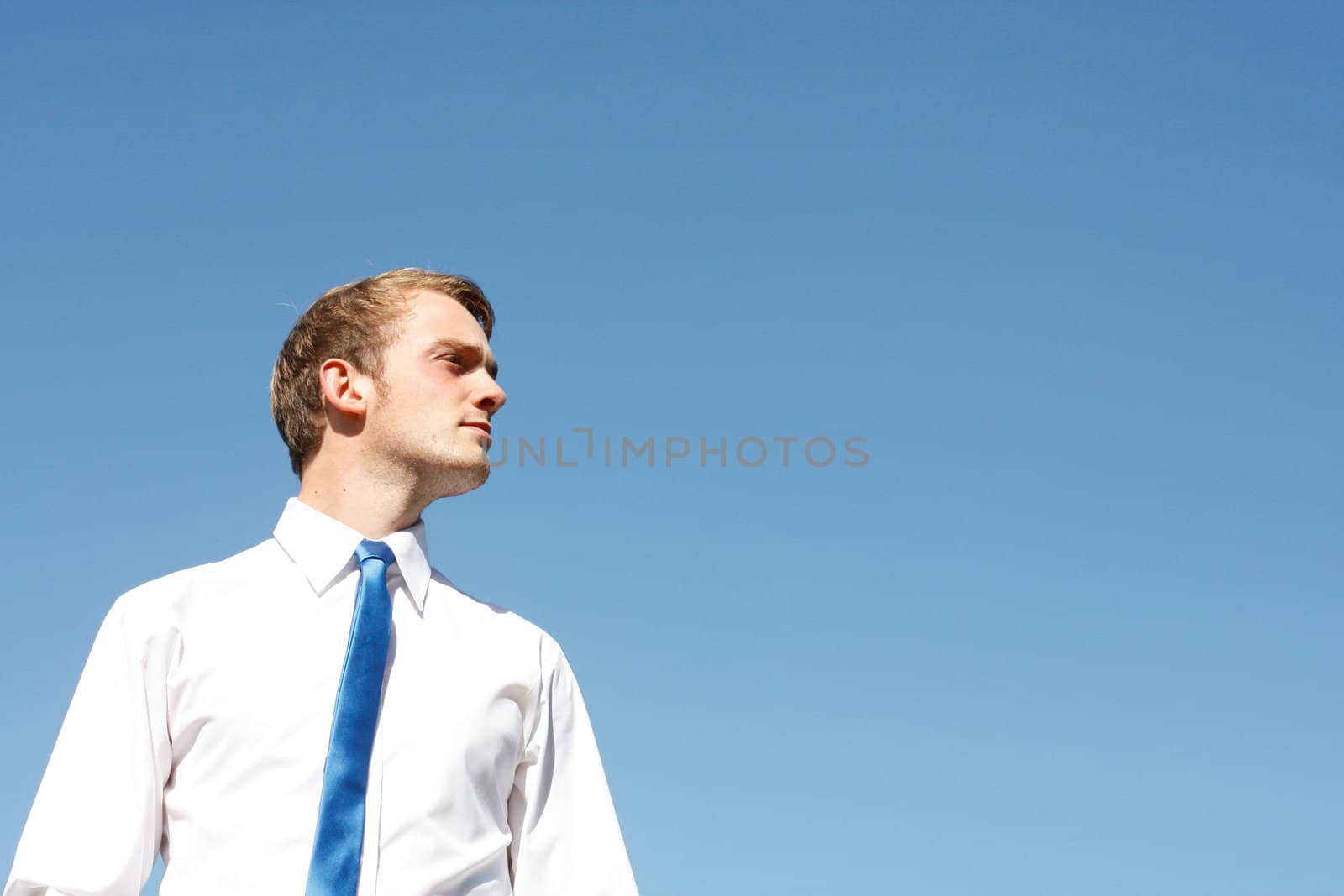 A business man and a blue background