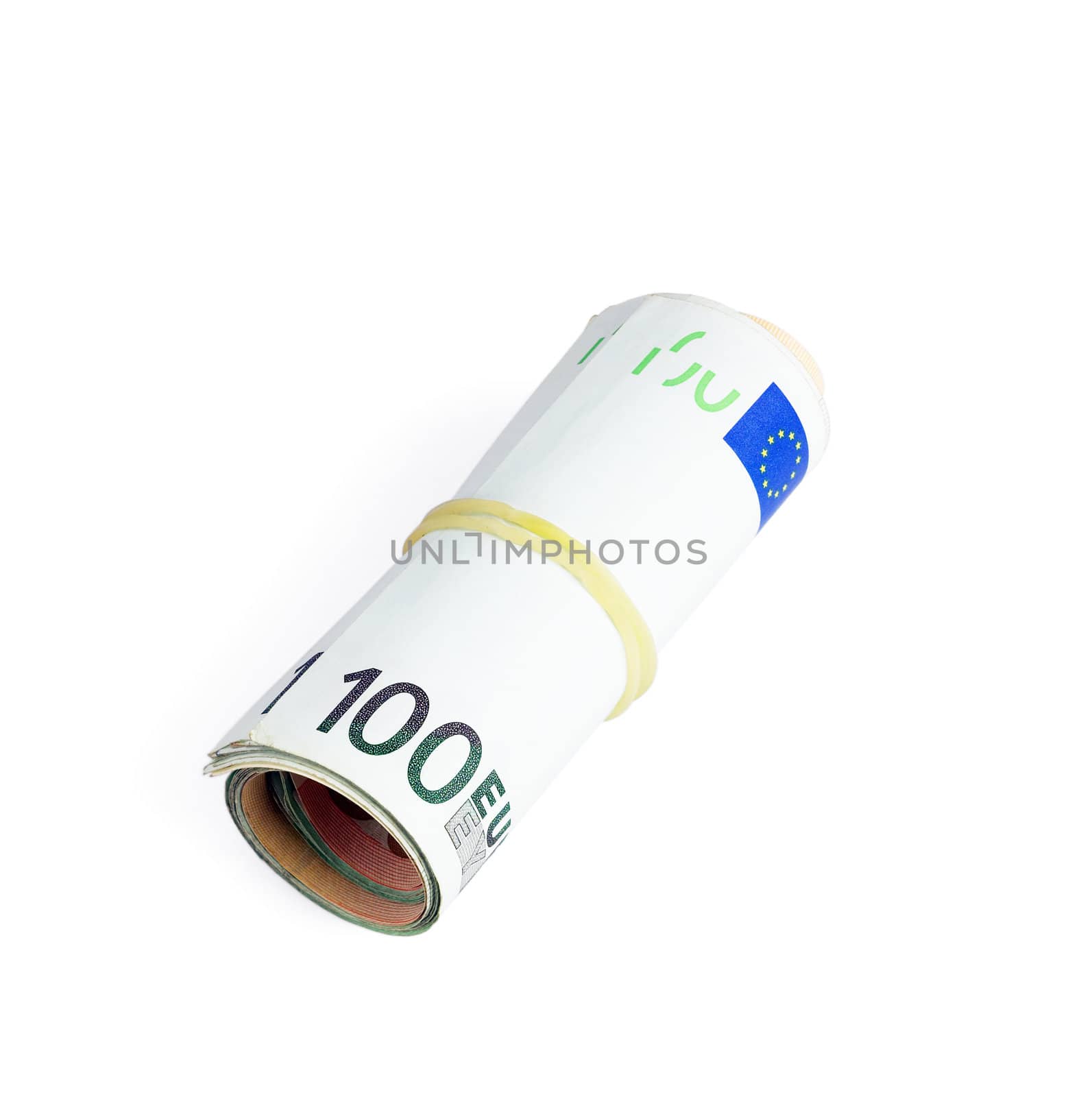 euro bills in a roll isolated on white background