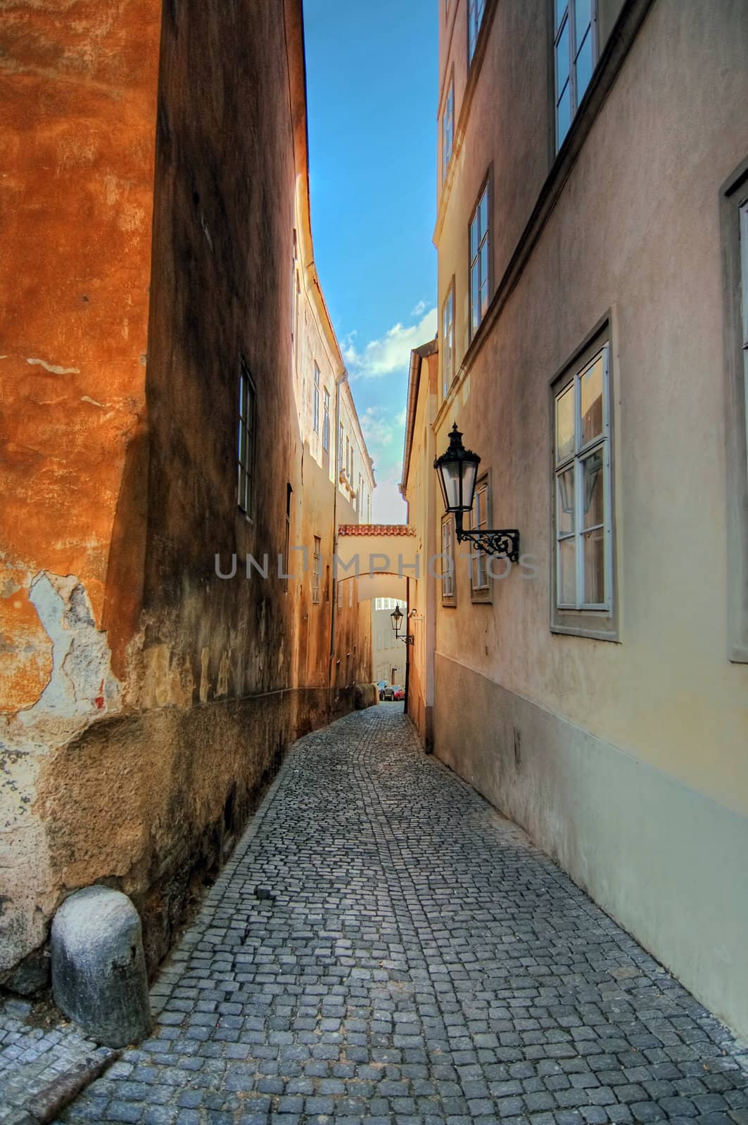 Shot of the Prague alleyway - historical centre of the Prague. 
Prague, Czech republic, Europe.