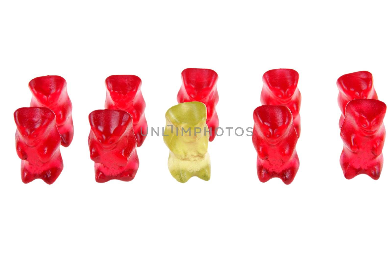 Gummy bears arragment as team isolated on white background