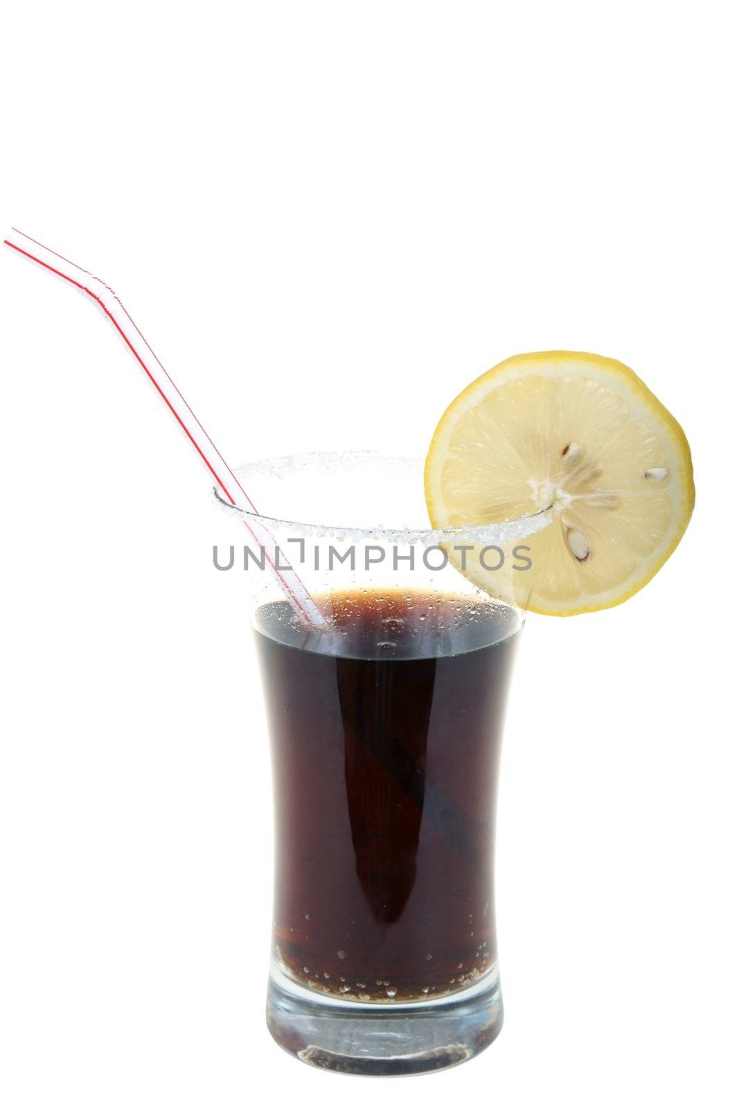 Glass of Coke with lemon isolated on white background