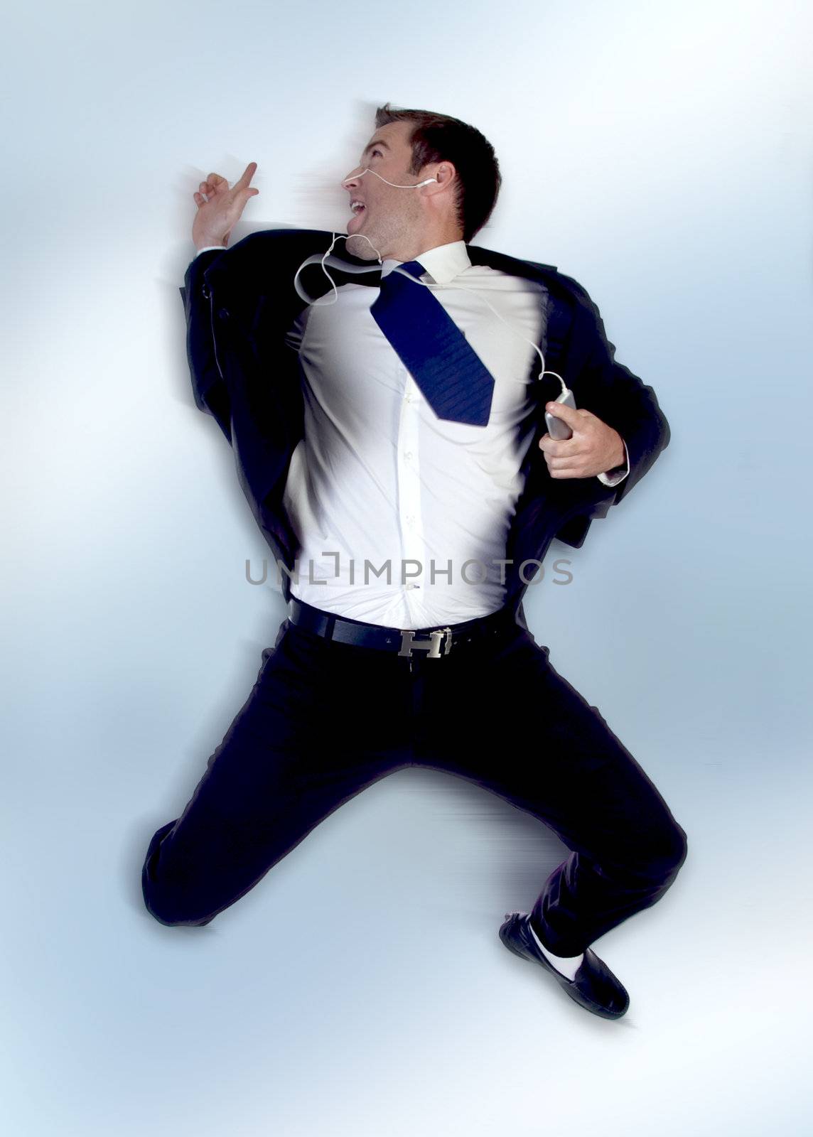 businessman jumping in the air  by imagerymajestic