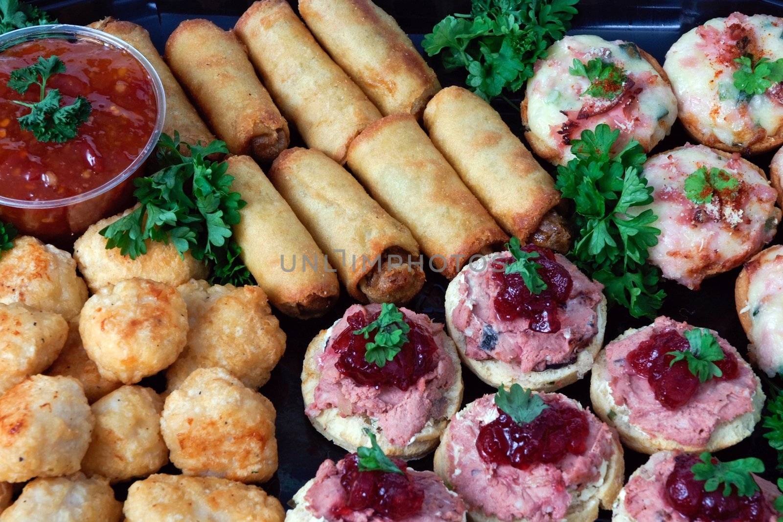 Business buffet lunch with various foods