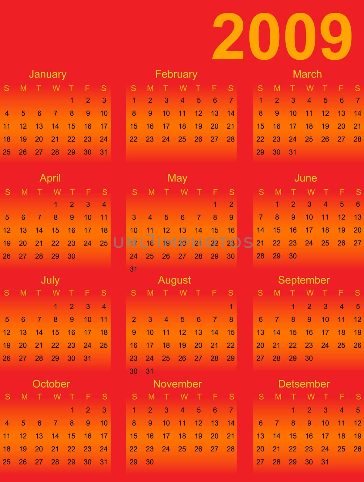 red and orange calendar 2009