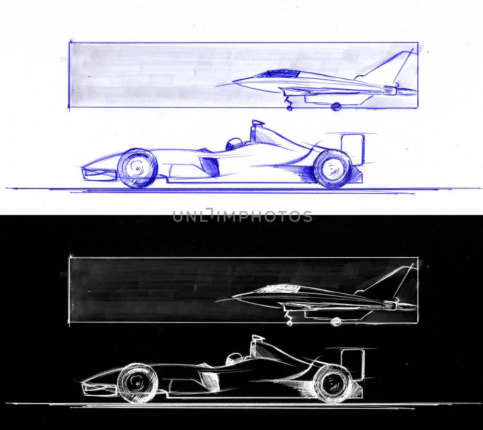 Formula 1 and supersonic airplane. I am the author of this drawing