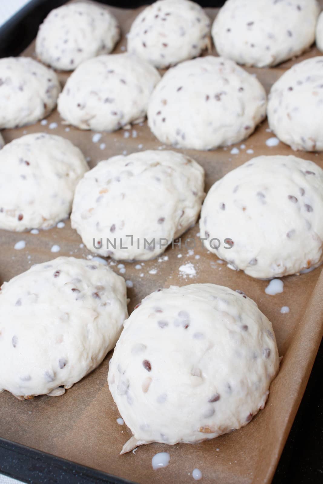 Buns ready to be baked in the oven