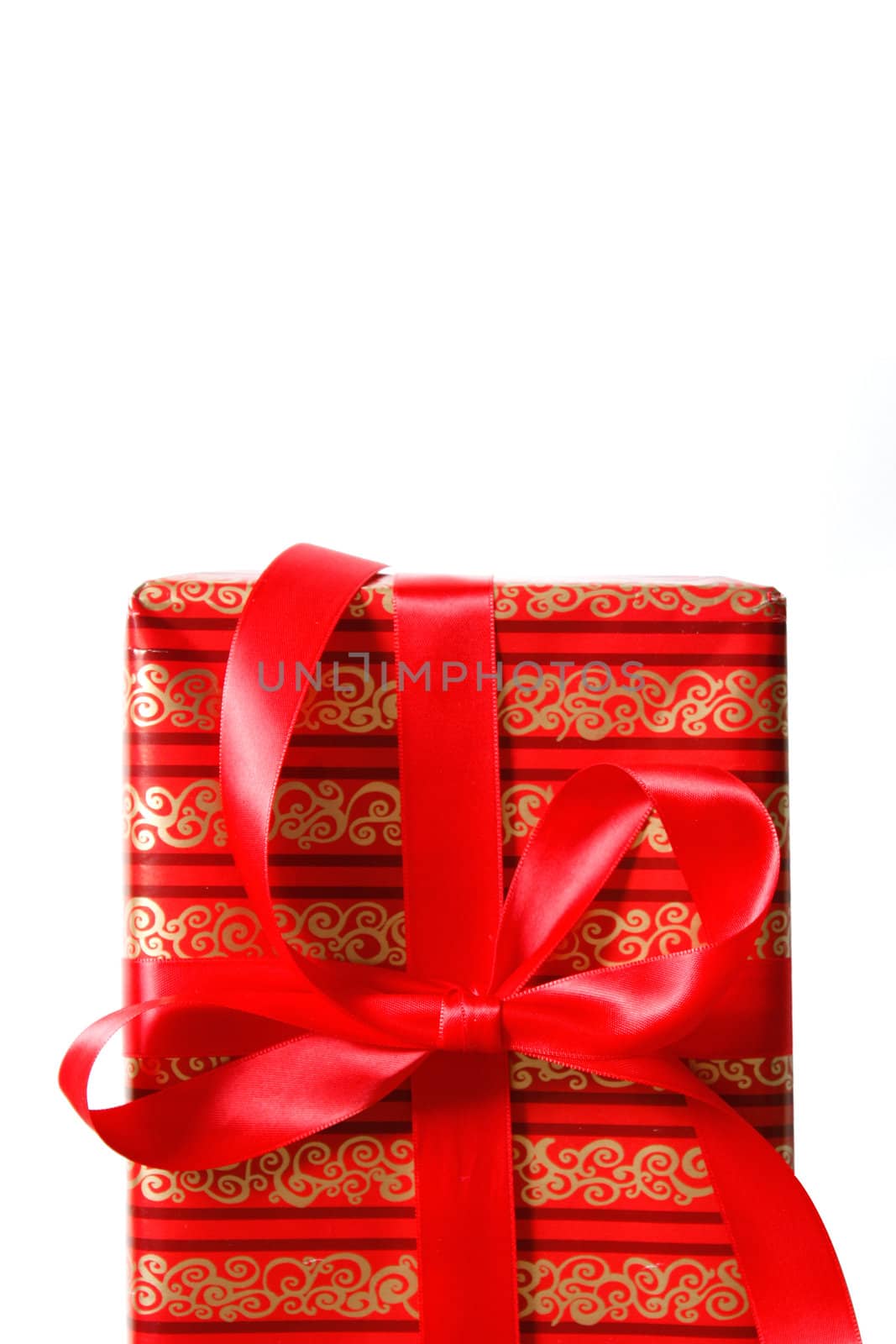 A christmas present closeup and isolated