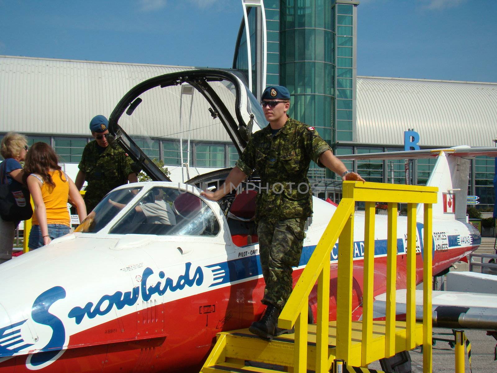 snowbird pilot and plane on display