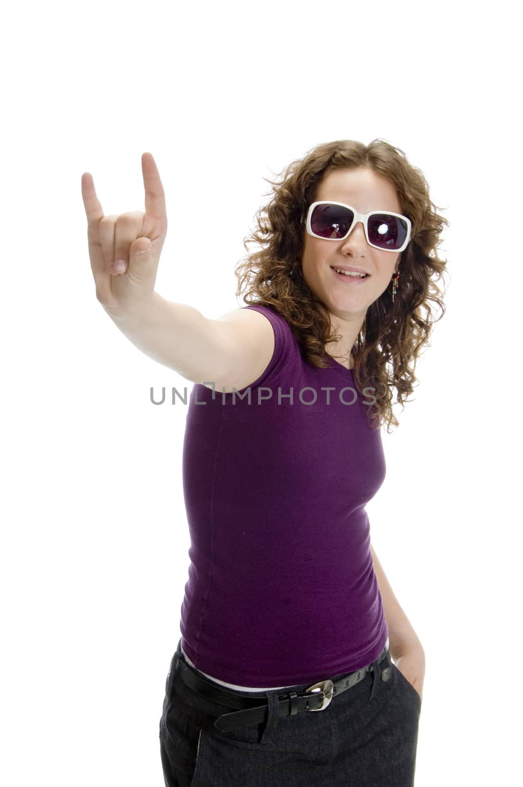 young lady showing hand gesture by imagerymajestic