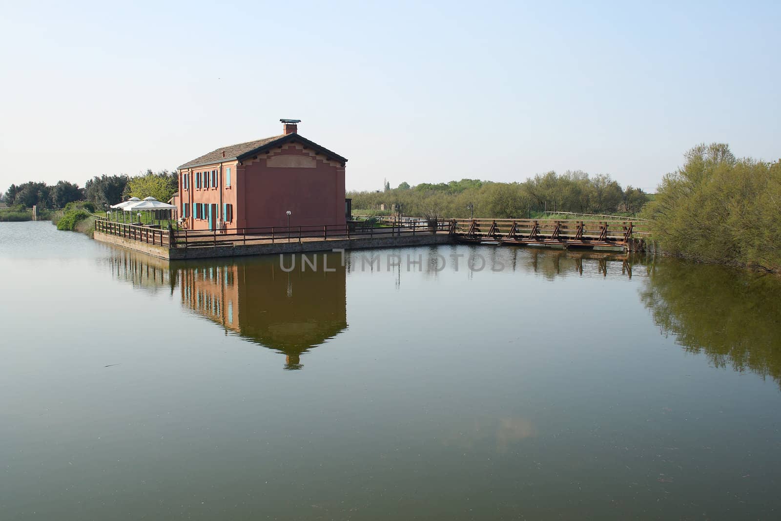 old and beautiful restaurant placed on a lake