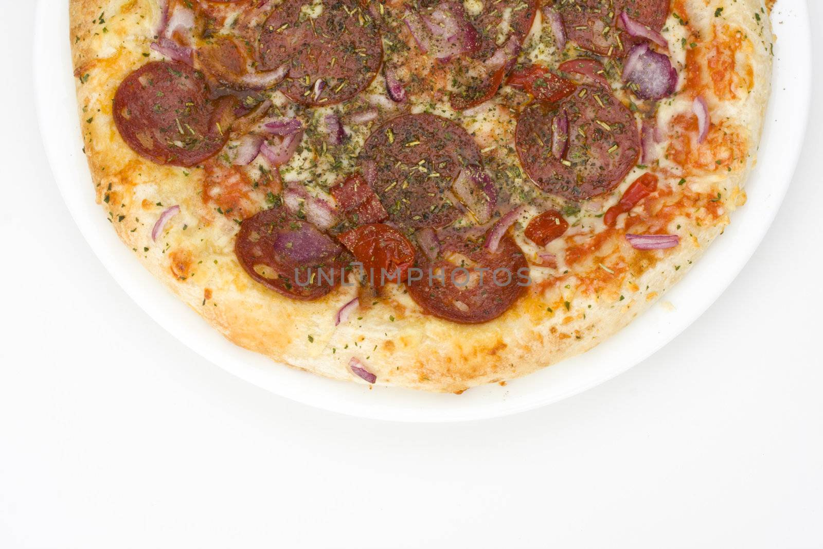 pizza on a plate on white background by bernjuer