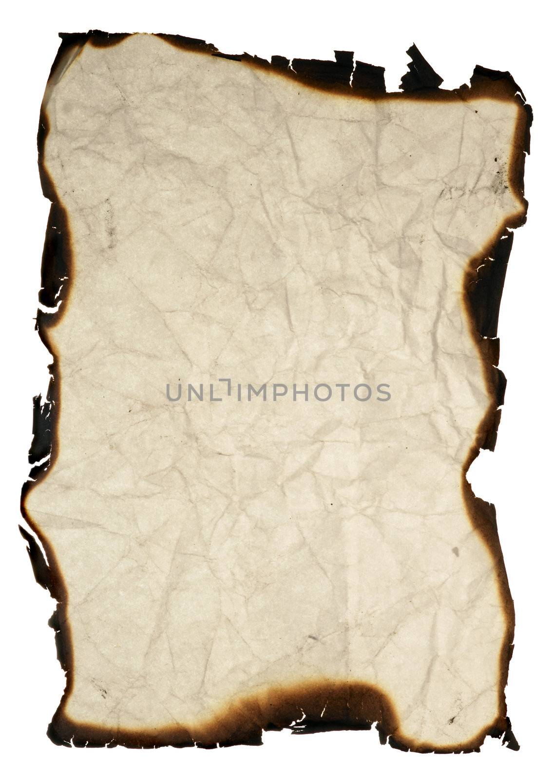 crumpled paper with burned edges - isolated by Mibuch