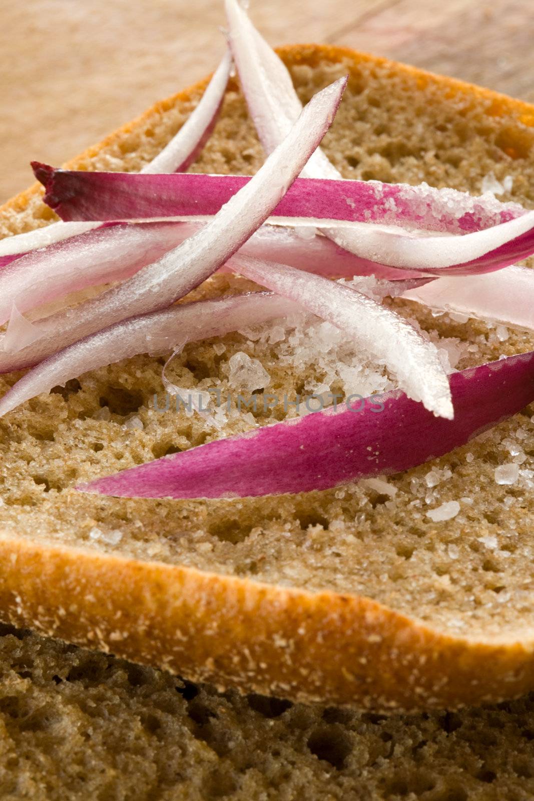 Sliced bread with some slice of onion