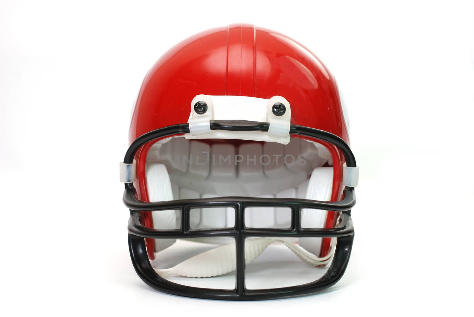 Red football helmet isolated on white background.