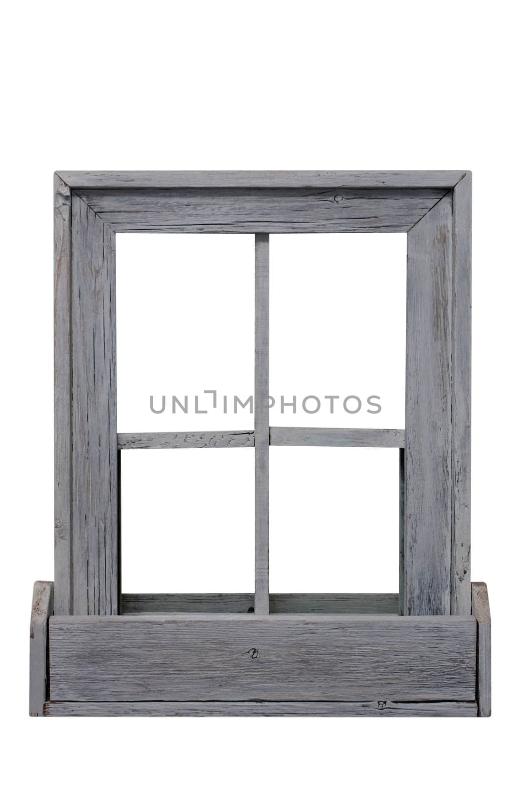 Wooden window isolated on white background with clipping path.