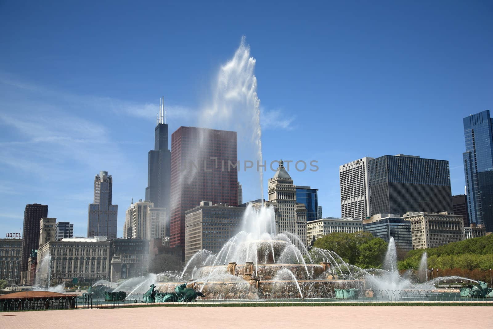 Chicago Skyline and Fountain by Ffooter