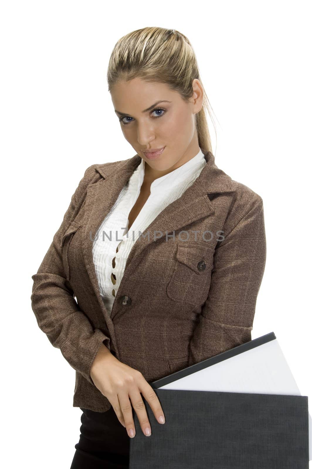 attractive woman standing with file by imagerymajestic