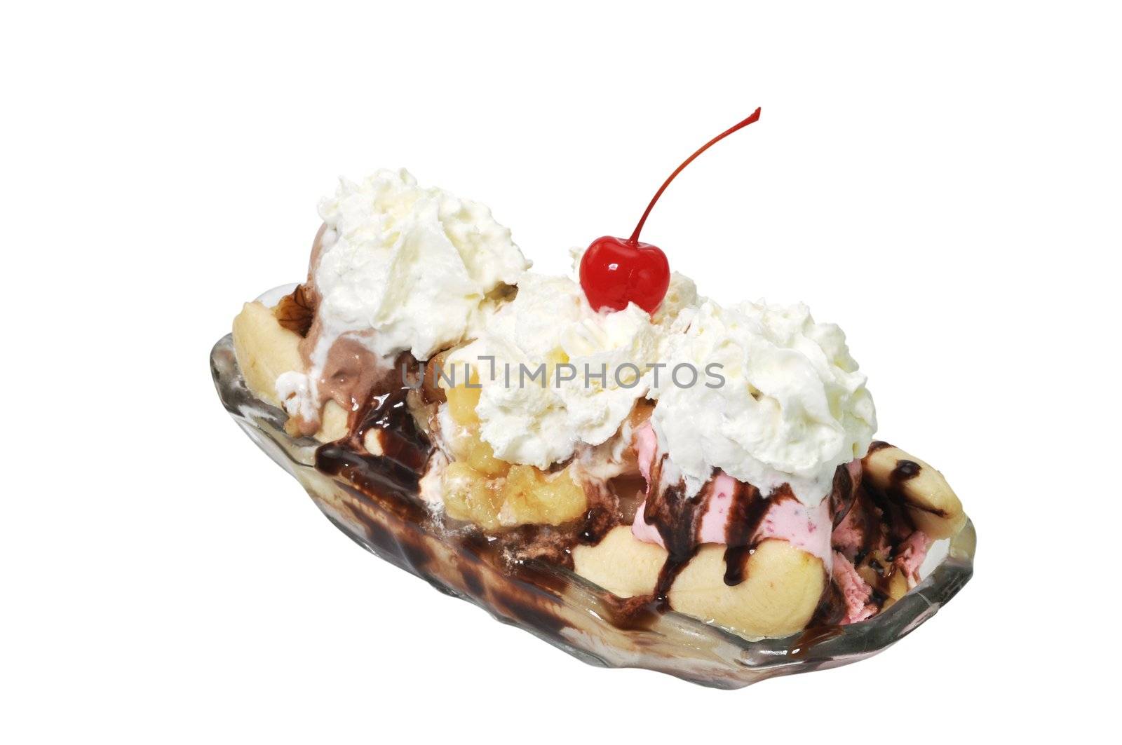 Banana split isolated on white background with clipping path.