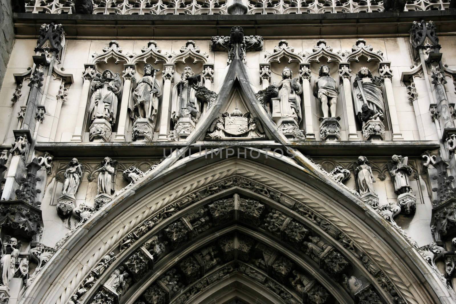 Ornamental portal above the entrance to Cathedral Notre-Dame in Lausanne, Switzerland