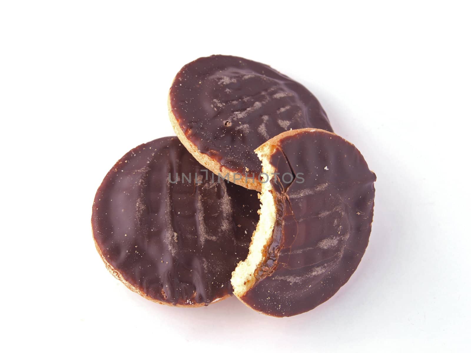 Chocalate biscuits on a white background