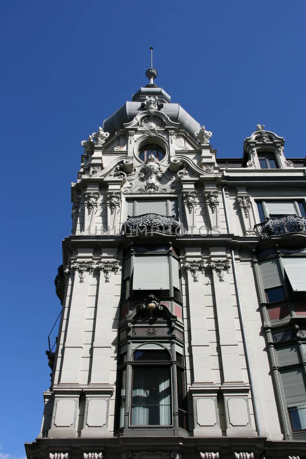 Remarkable, decorative building in Zurich, Switzerland. Old architecture.