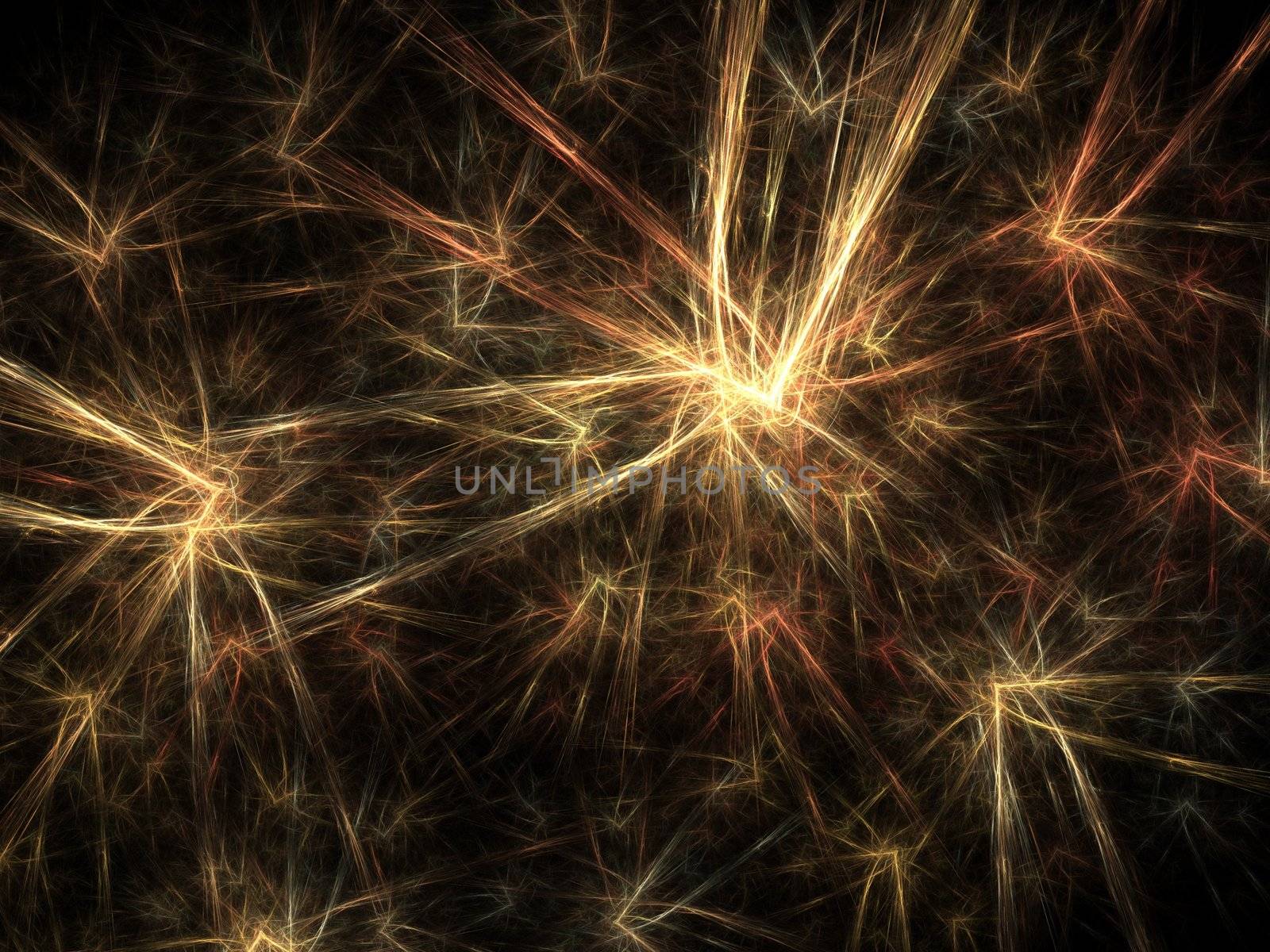 Abstract fractal background. Computer generated graphics. Rendered fireworks.