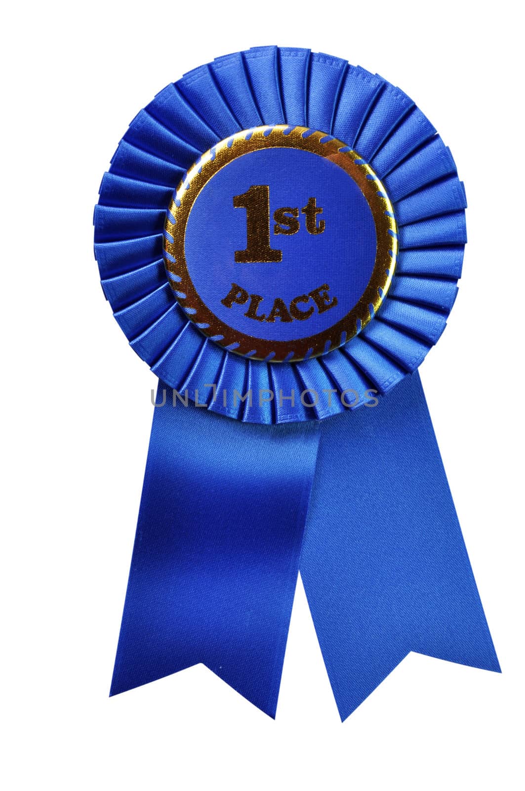 Blue ribbon award isolated on white background with clipping path.