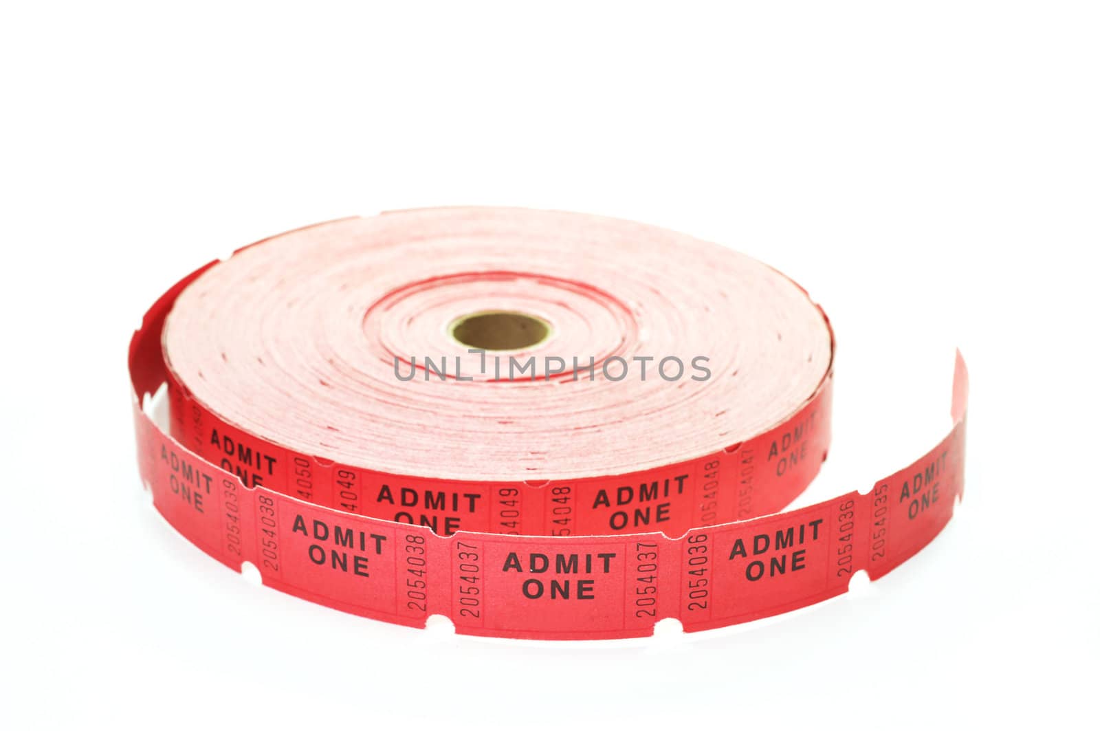 Roll of tickets isolated on white background.