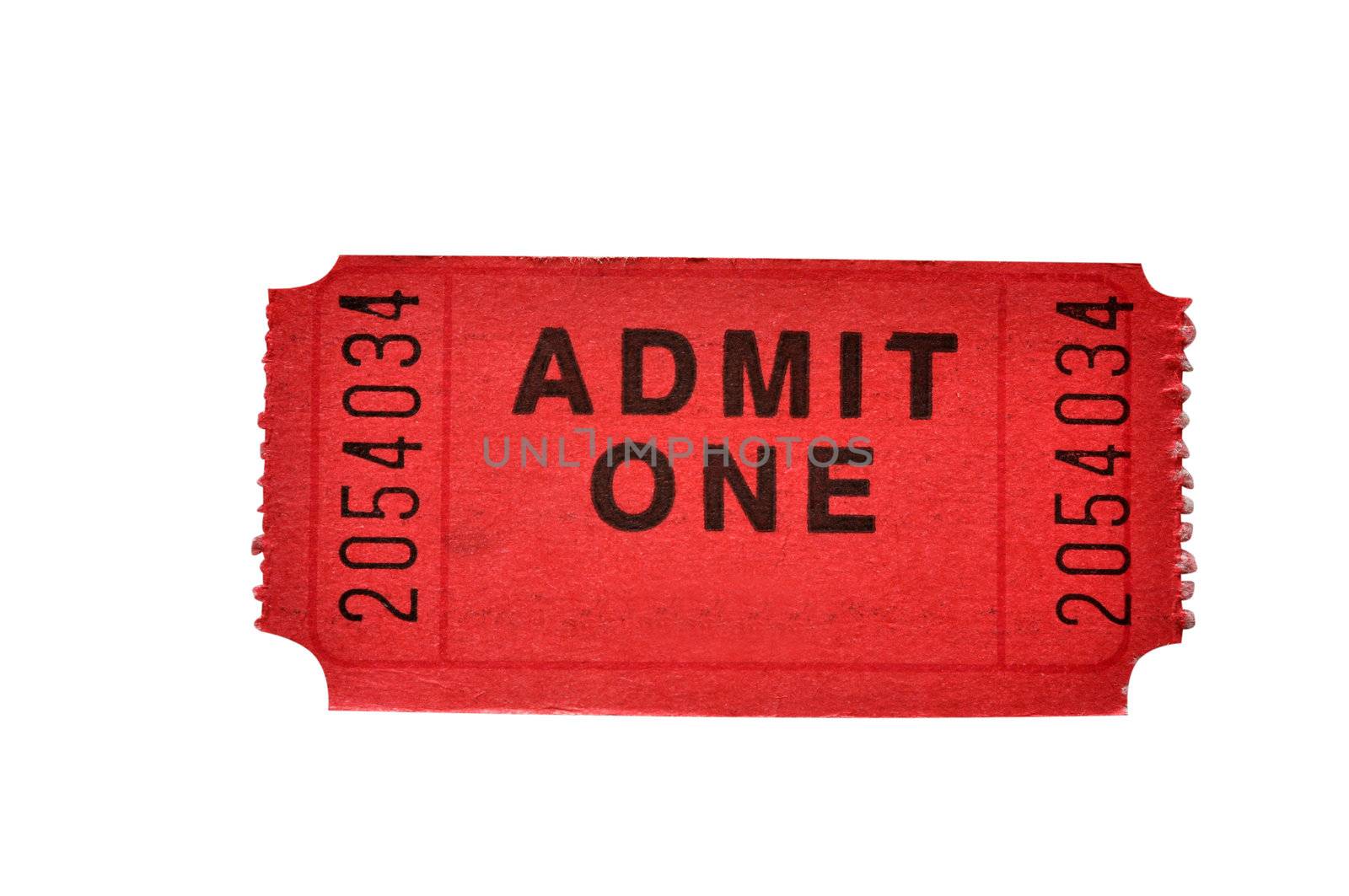 Admission ticket isolated on white background with clipping path.