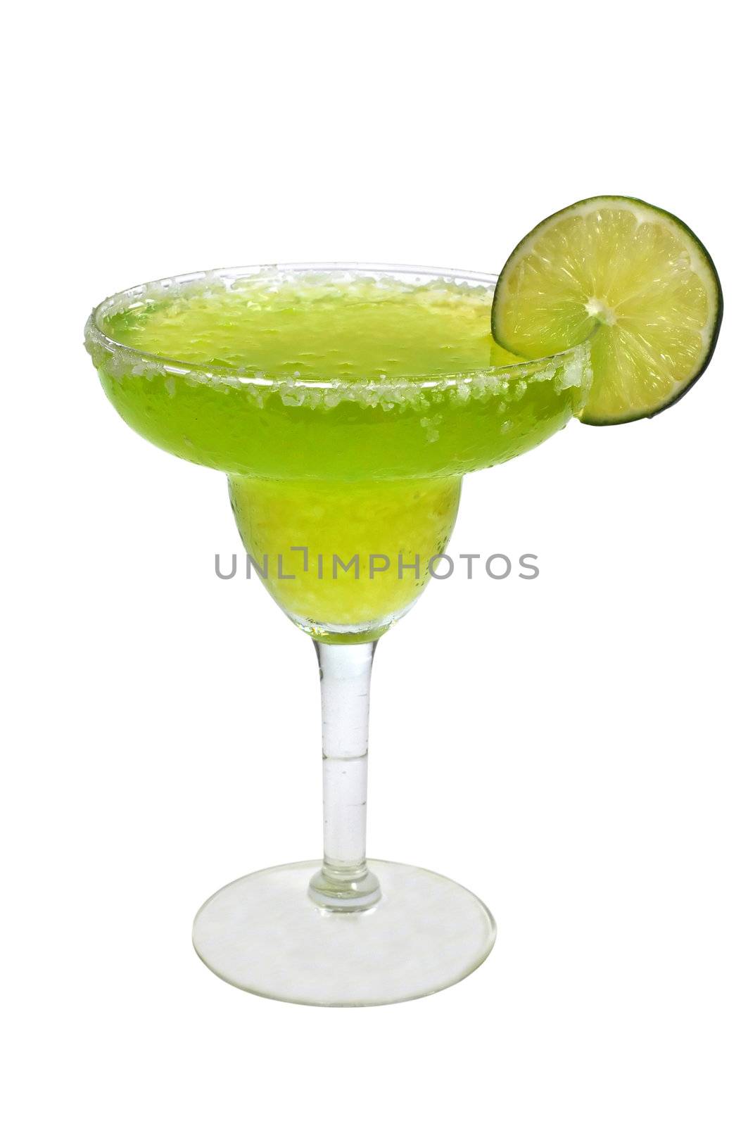 Frozen margarita with lime slice isolated on white background with clipping path.
