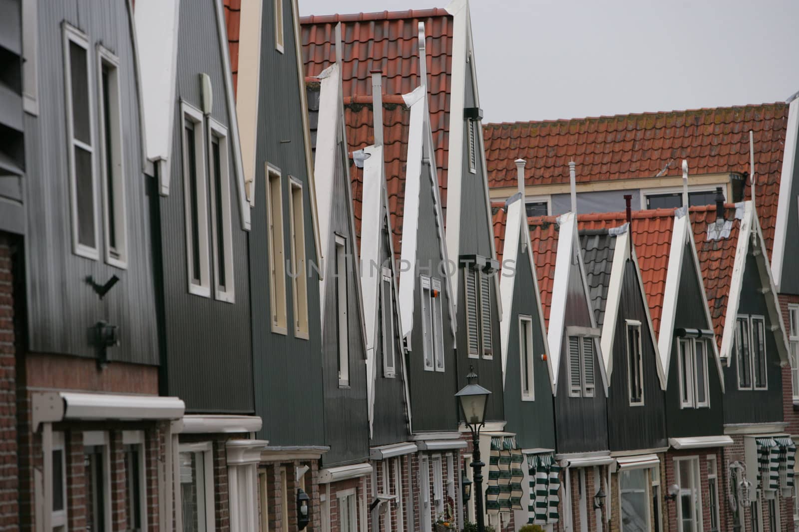 Typical rooftop of homes near Amsterdam in the Netherlands