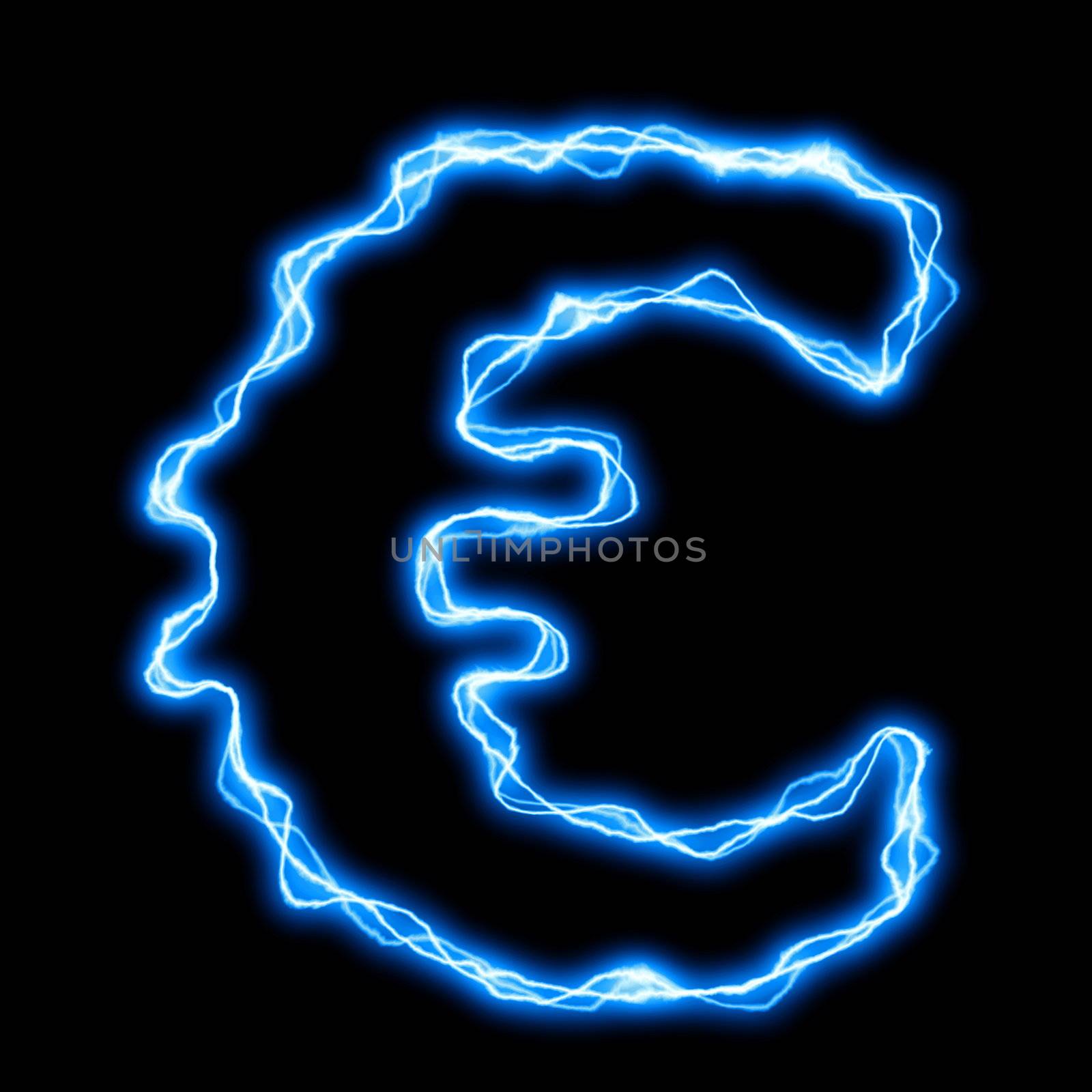 electric lightning or flash font with blue letters on black