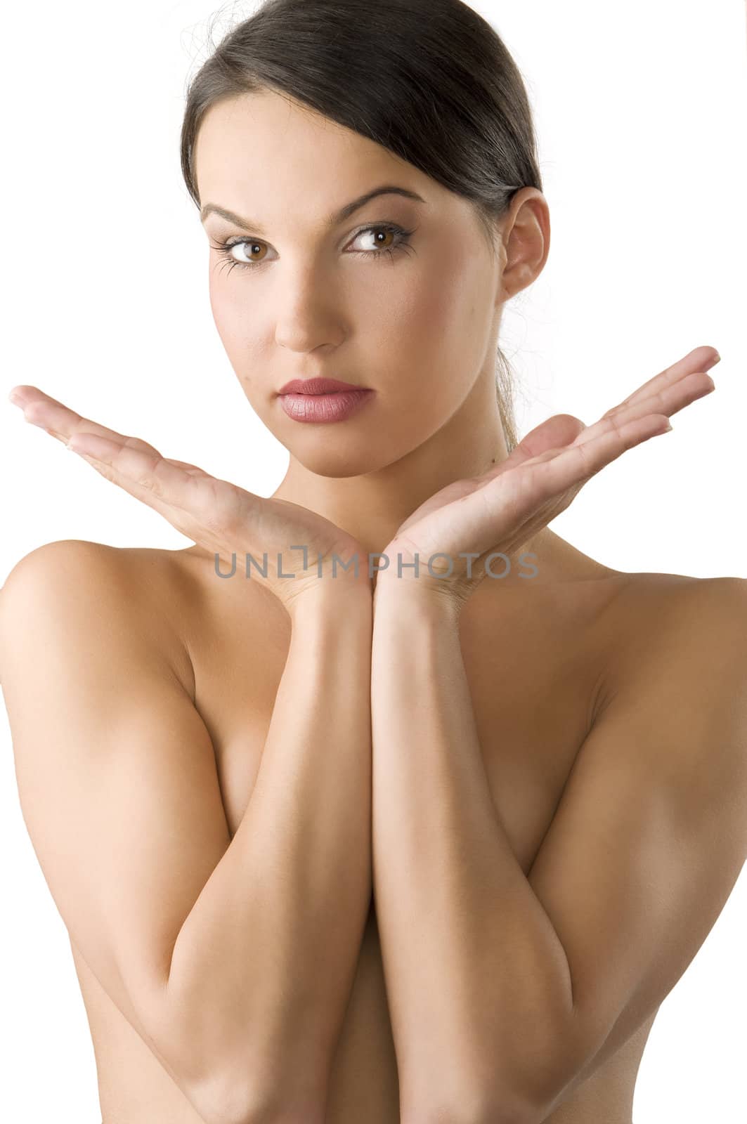 beauty portrait of a girl with the face between her hands