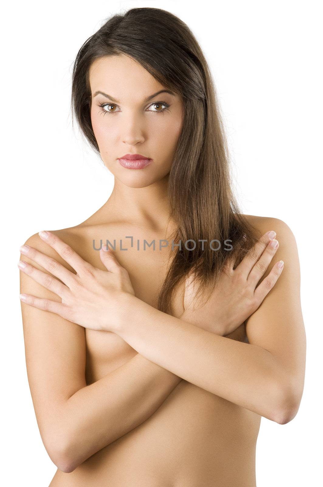 nice portrait of a young and very sensual brunette crossing arm beauty style