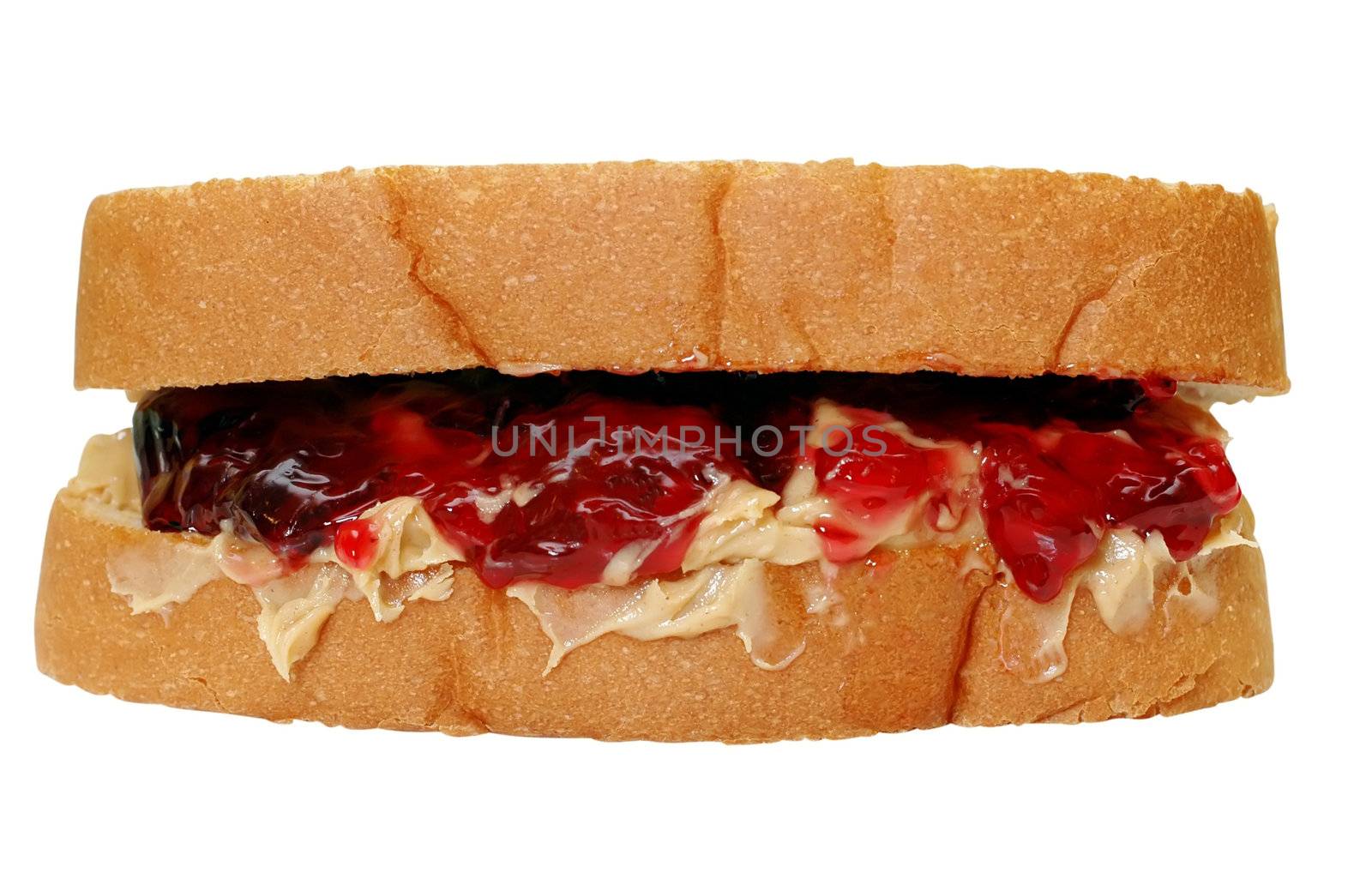 Peanut butter and jelly sandwich with clipping path.