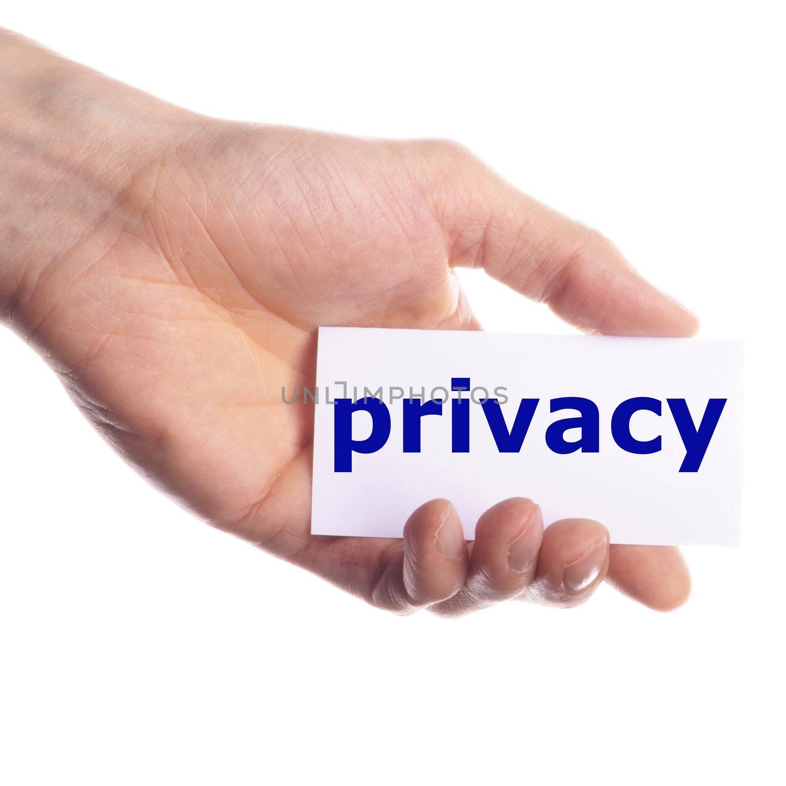 privacy concept with hand word and paper