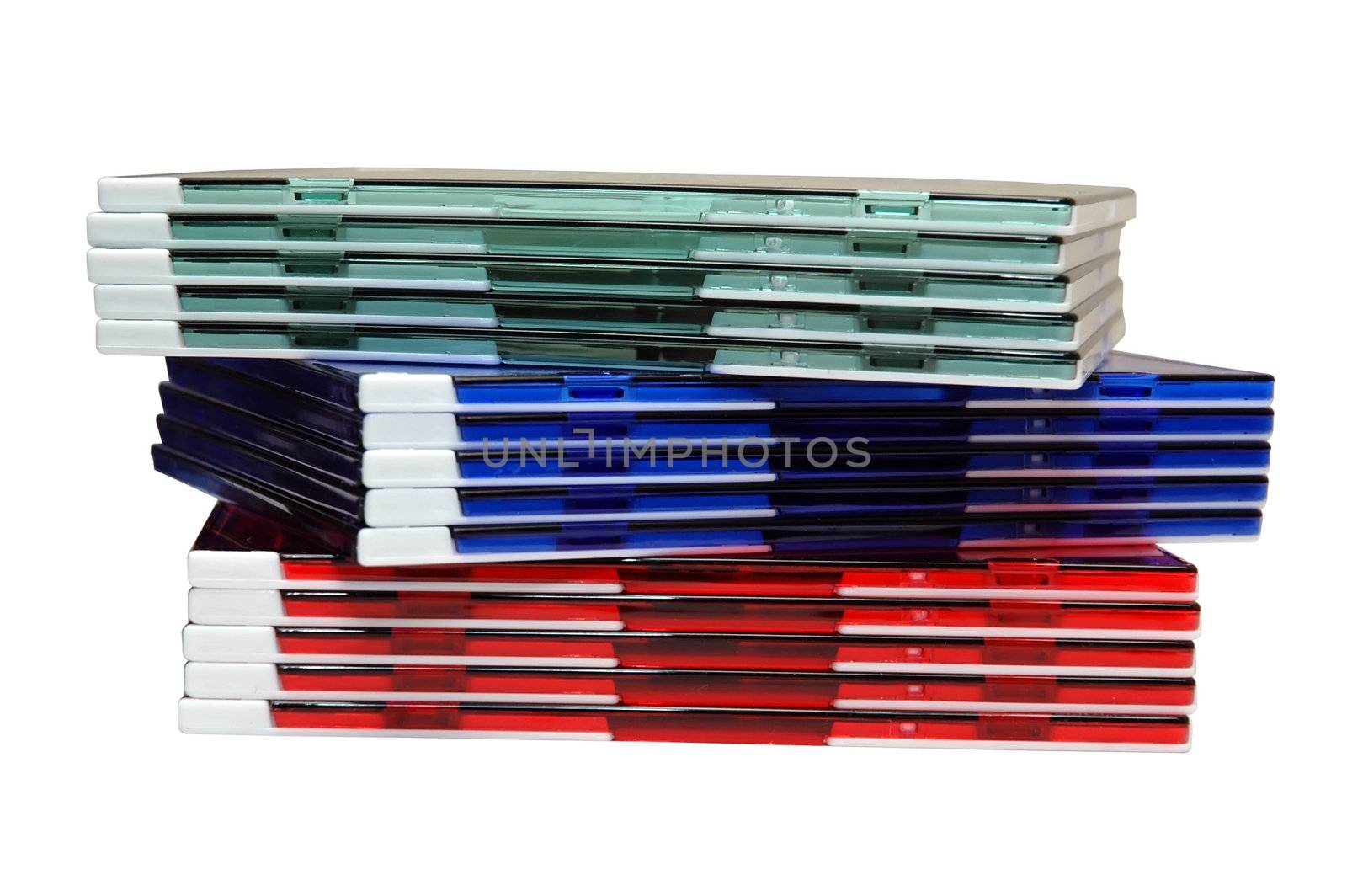 Stack of colorful cd cases.