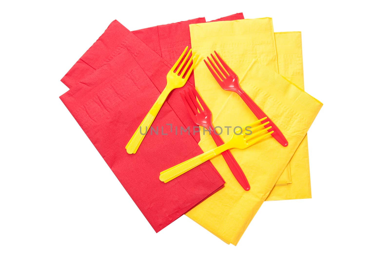 Plastic forks and napkins isolated on white background with clipping path.