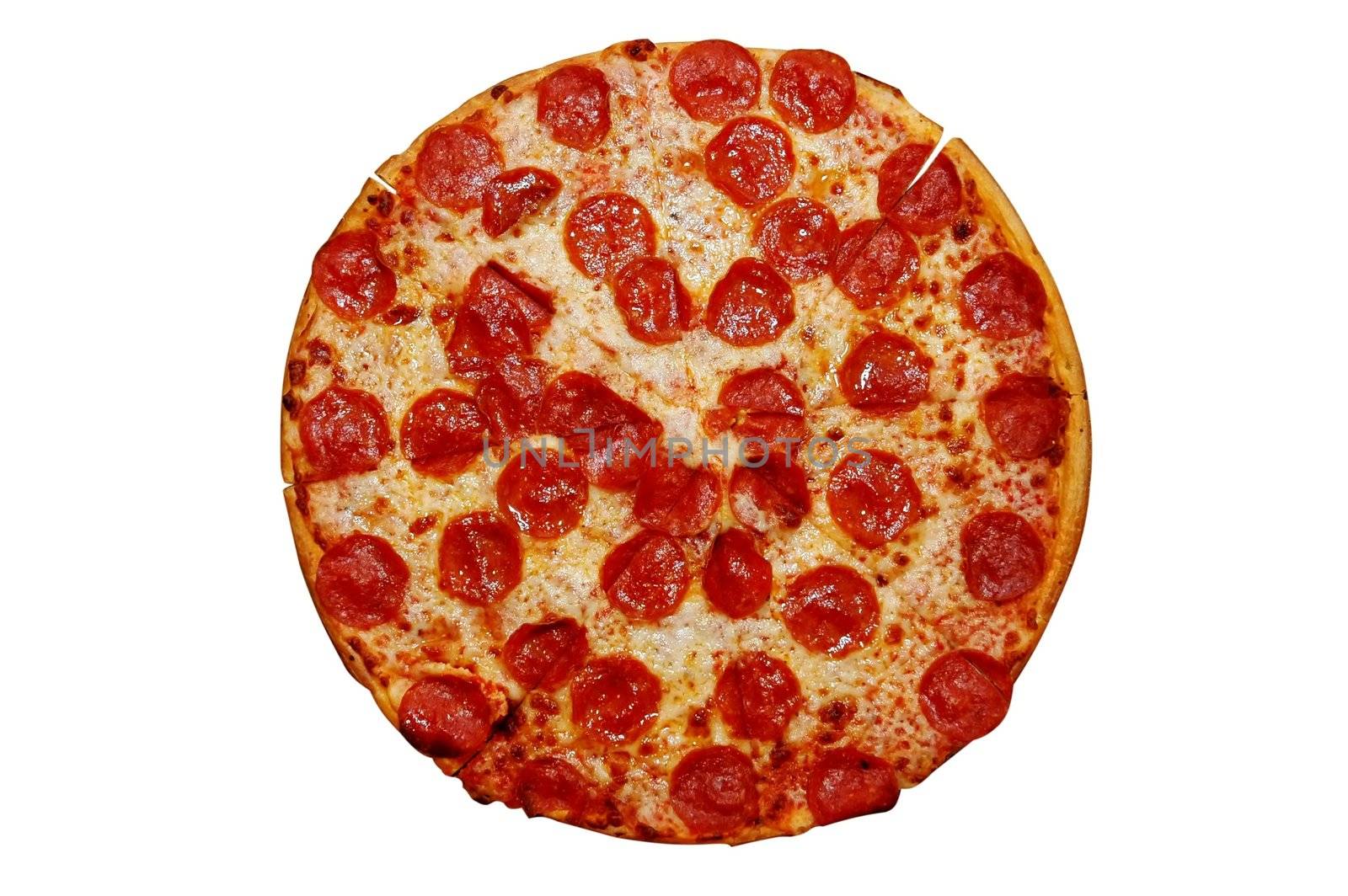 Pepperoni pizza with clipping path.