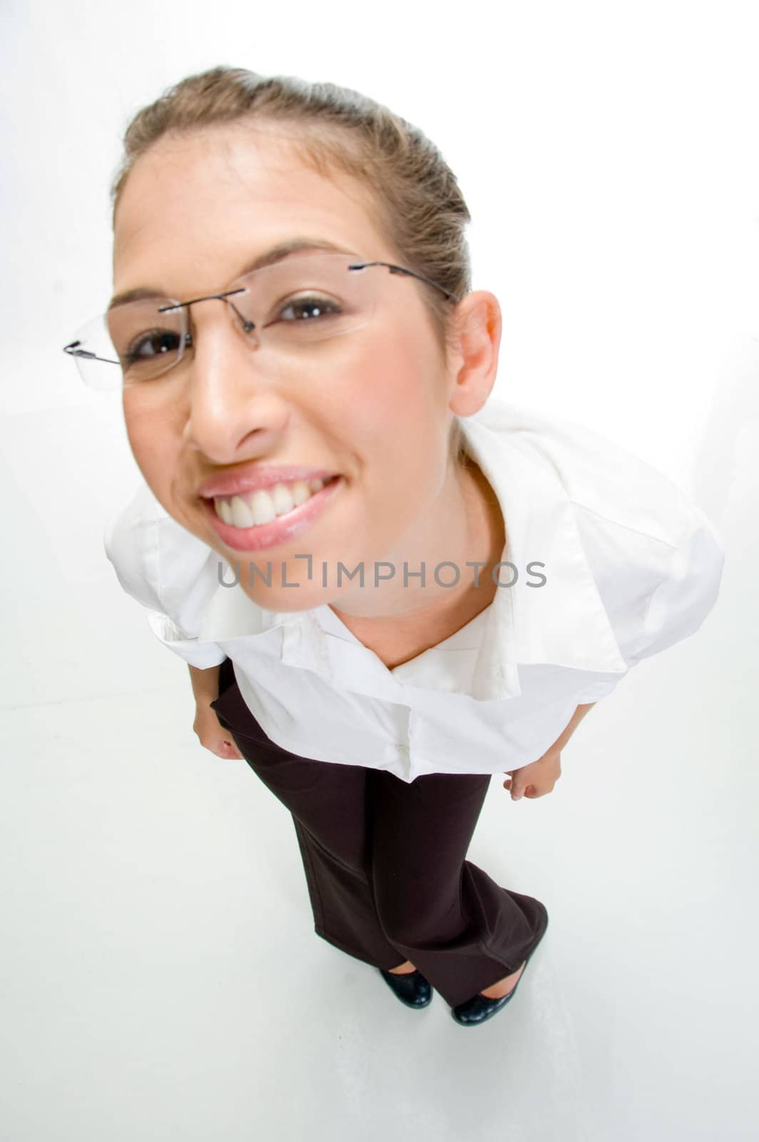 beautiful model in spectacles with white background