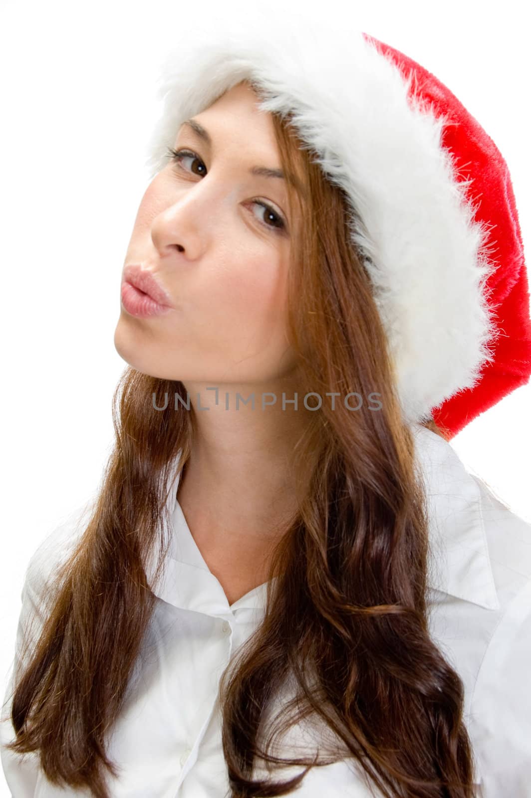 female model in christmas cap by imagerymajestic