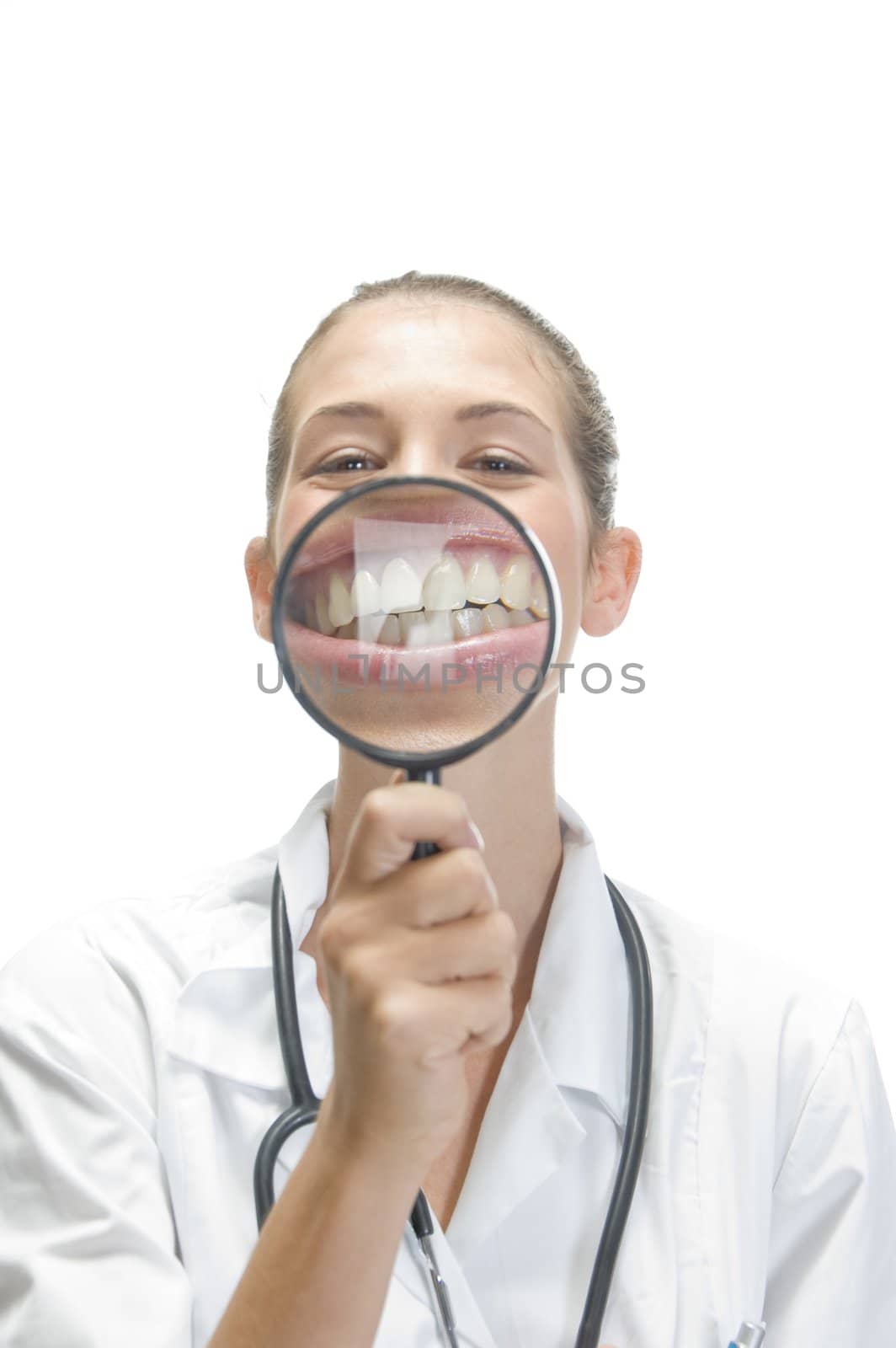 lady doctor with magnifier teeth